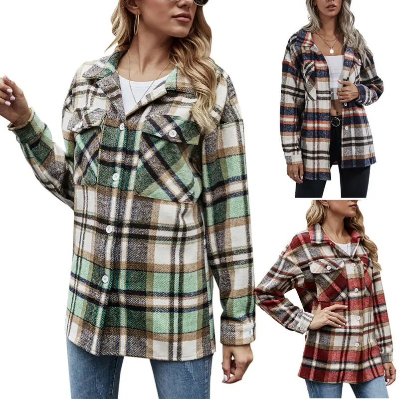 Womens Spring Autumn Thin Plaid Printed Lapel Button Coat Tops Jacket Casual Check Long Sleeve Outwear
Womens Spring Autumn Thin Plaid Printed Lapel Button Coat Tops Jacket Casual Check Long Sleeve Outwear