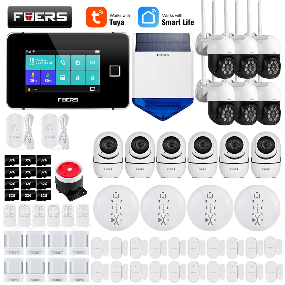 FUERS WIFI GSM Alexa Tuya Smart Home Security Alarm System Kit Wireless 1080P IP Camera Fingerprint 433MHz Control Siren
FUERS WIFI GSM Alexa Tuya Smart Home Security Alarm System Kit Wireless 1080P IP Camera Fingerprint 433MHz Control Siren