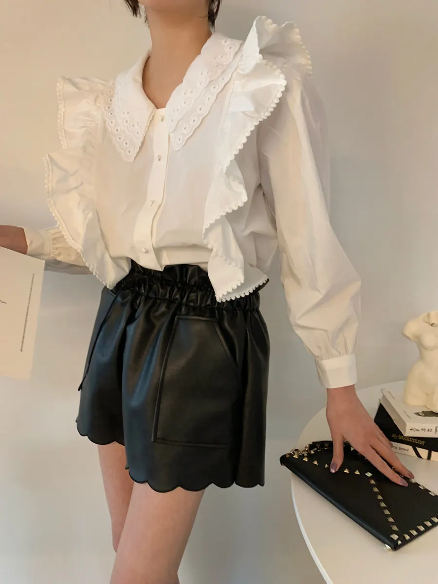 Elegant Ruffles Patchwork Slim Blouse Women Double Doll Collar Puff Long Sleeve Blusas Spring 2021 New Solid Shirt
Elegant Ruffles Patchwork Slim Blouse Women Double Doll Collar Puff Long Sleeve Blusas Spring 2021 New Solid Shirt