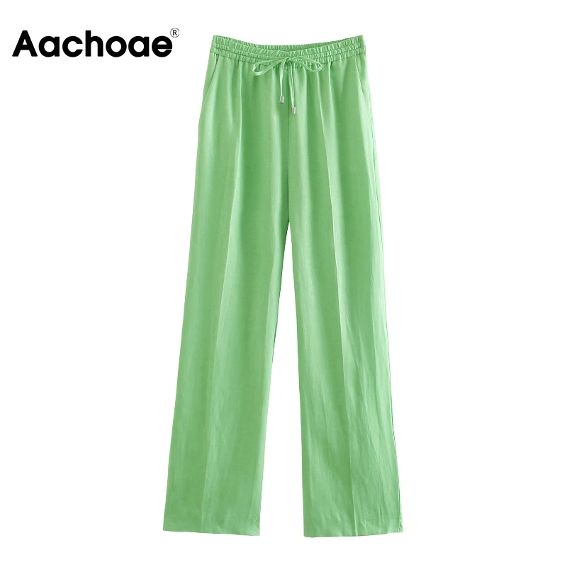 Aachoae Women Solid Color Cotton Wide Leg Pants Casual High Elastic Waist Long Pants Female Green Linen Trousers Mujer Pantalon
Aachoae Women Solid Color Cotton Wide Leg Pants Casual High Elastic Waist Long Pants Female Green Linen Trousers Mujer Pantalon