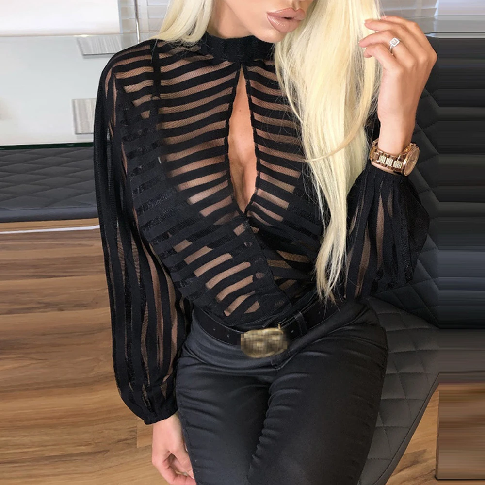 Sexy Women Mesh Lace Striped Blouses Ladies Long Sleeve Shirt Hollow out Black Blouse Party Club Tops
Sexy Women Mesh Lace Striped Blouses Ladies Long Sleeve Shirt Hollow out Black Blouse Party Club Tops