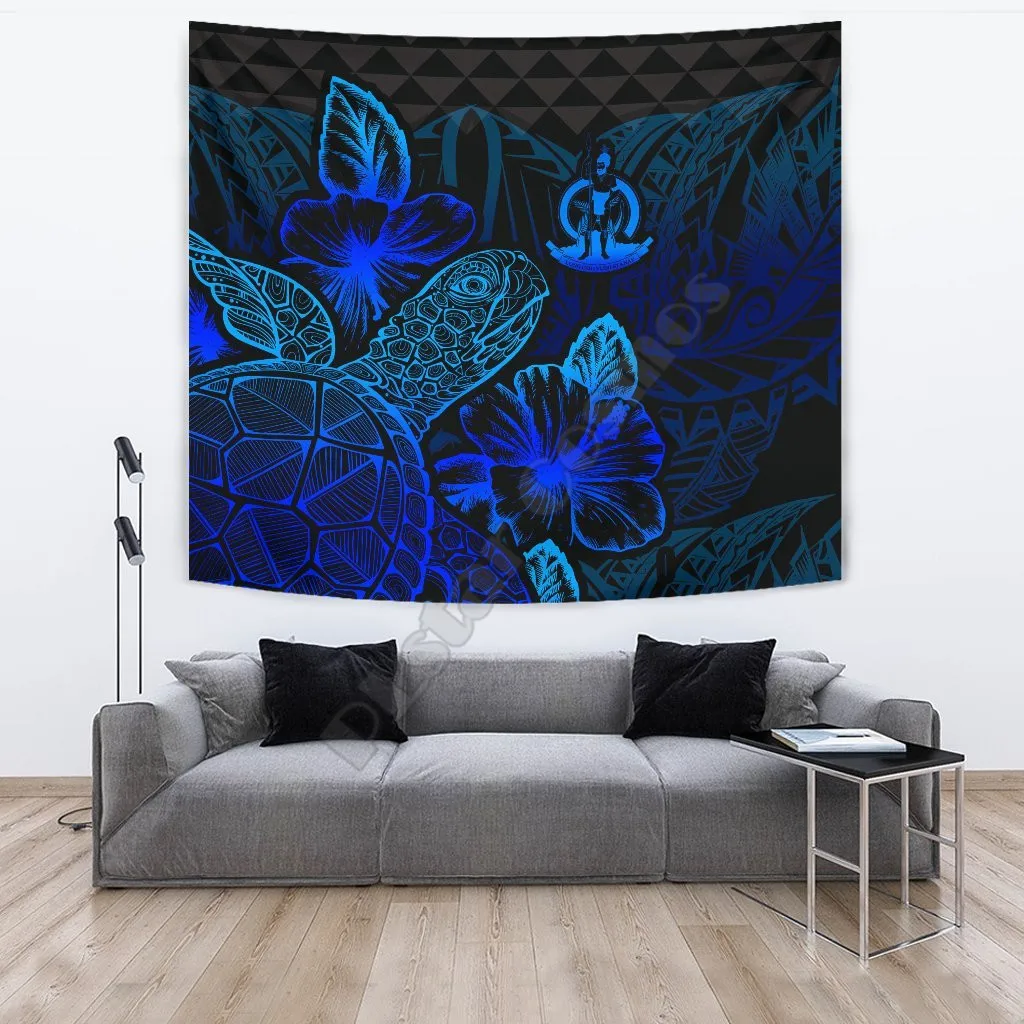 

Vanuatu Tapestry Turtle Hibiscus Pattern Blue 3D Printed Tapestrying Rectangular Home Decor Wall Hanging