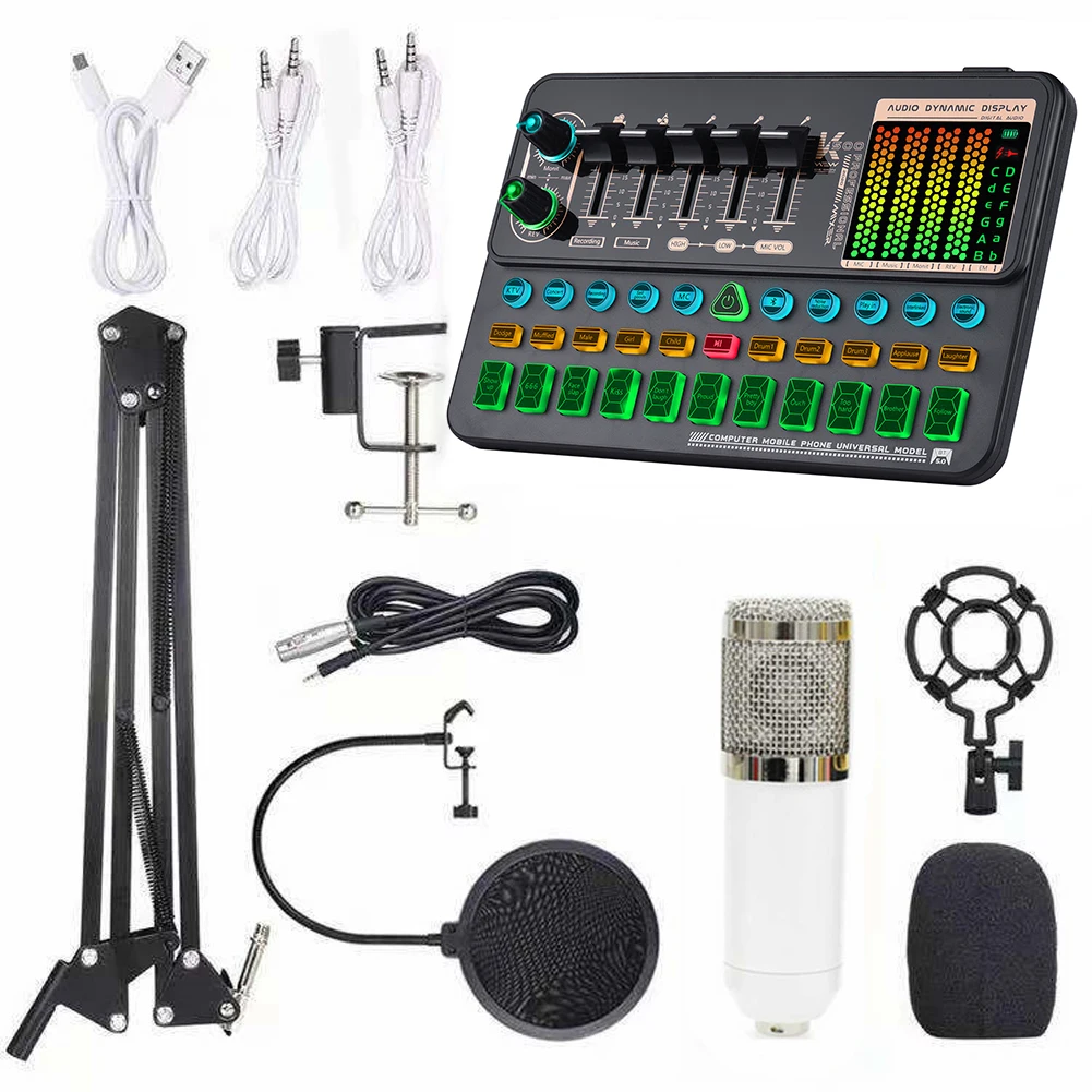 Multifunctional Live SK500 Sound Card & BM800 Suspension Microphone Kit Broadcast Record Condenser Microphone Sets for Computers
Multifunctional Live SK500 Sound Card & BM800 Suspension Microphone Kit Broadcast Record Condenser Microphone Sets for Computers