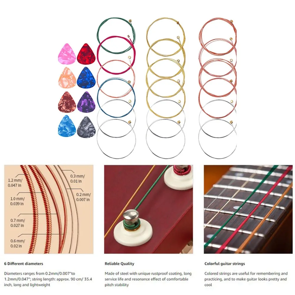 Guitar Set Of Three Group Guitar Strings Plus Eight 0.46mm Picks Guitar 90 Cm Strings And Picks Acoustic Folk Guitar Part
Guitar Set Of Three Group Guitar Strings Plus Eight 0.46mm Picks Guitar 90 Cm Strings And Picks Acoustic Folk Guitar Part