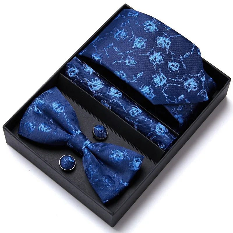 Men`s Tie 100% Silk Blue Floral Jacquard Woven Tie +Bowtie+ Hanky + Cufflinks Sets In Gift Box
Men`s Tie 100% Silk Blue Floral Jacquard Woven Tie +Bowtie+ Hanky + Cufflinks Sets In Gift Box