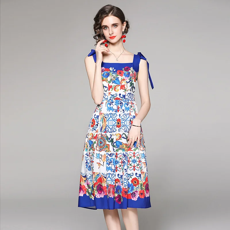 2022 New Summer Fashion Temperament Vestidos Women's Square Collar Printed Lace Suspender Midi Dress DF360
2022 New Summer Fashion Temperament Vestidos Women's Square Collar Printed Lace Suspender Midi Dress DF360