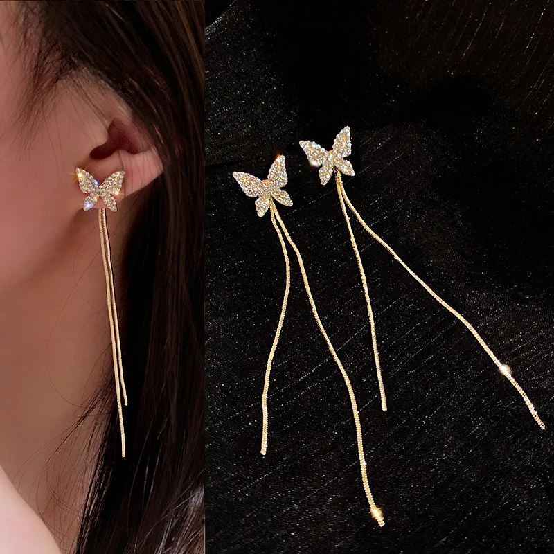 Korean Style Sweet Long Tassel Butterfly Earrings Shiny Rhinestone Hanging Earring for Women Girl Party Festival Jewelry Gifts
Korean Style Sweet Long Tassel Butterfly Earrings Shiny Rhinestone Hanging Earring for Women Girl Party Festival Jewelry Gifts