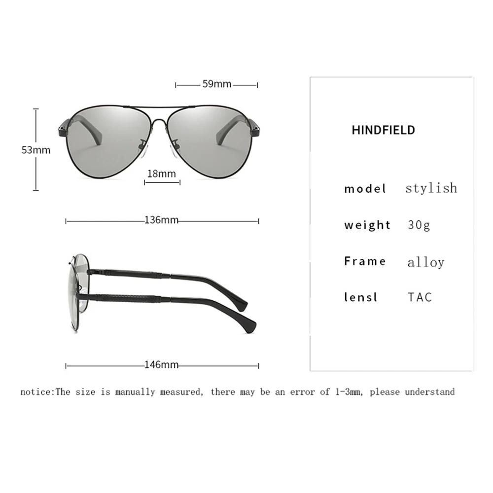 Polarized Photochromatic Sunglasses UV 400 Protection Flexible Memory Metal frame Aviation Sunglasses for men
Polarized Photochromatic Sunglasses UV 400 Protection Flexible Memory Metal frame Aviation Sunglasses for men