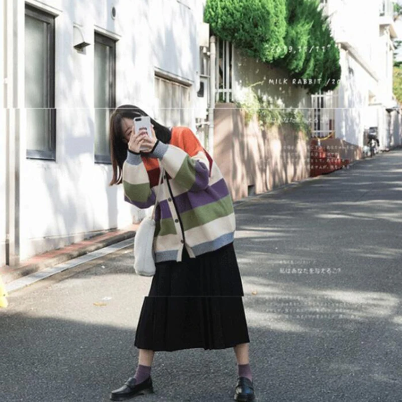 Korean Preppy Rainbow Sweater Color Patchwork Striped Cardigan Women O-Neck Color Block Long Sleeve Single Breasted W194
Korean Preppy Rainbow Sweater Color Patchwork Striped Cardigan Women O-Neck Color Block Long Sleeve Single Breasted W194