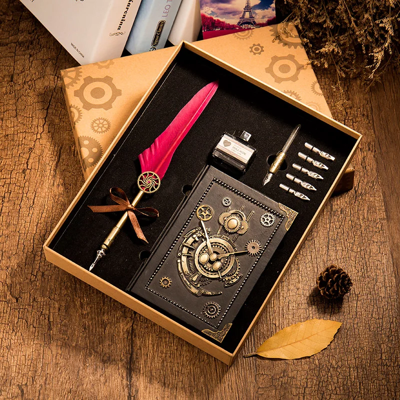 Steampunk Notebook Set Retro European Style Feather Pen Calligraphy Pen Hand Book Fire Paint Seal Stationery Writing Gift Box
Steampunk Notebook Set Retro European Style Feather Pen Calligraphy Pen Hand Book Fire Paint Seal Stationery Writing Gift Box