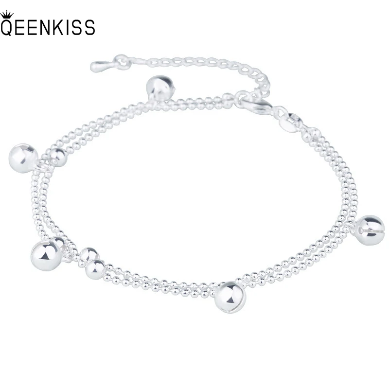 

QUEENKISS BT6132 2022 Fine Jewelry Wholesale Fashion Couples Birthday Wedding Gift Round 925 Sterling Silver Pendant Bracelet