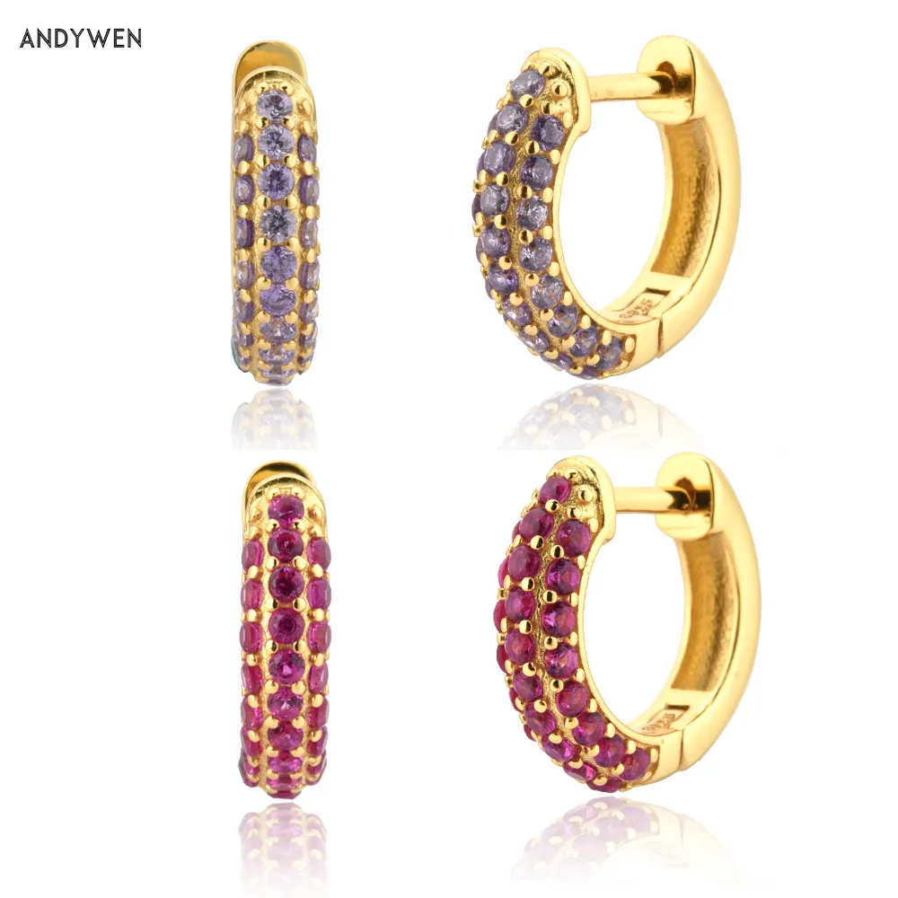 Женские круглые кольца ANDYWEN из стерлингового серебра 925 пробы с розовым красным