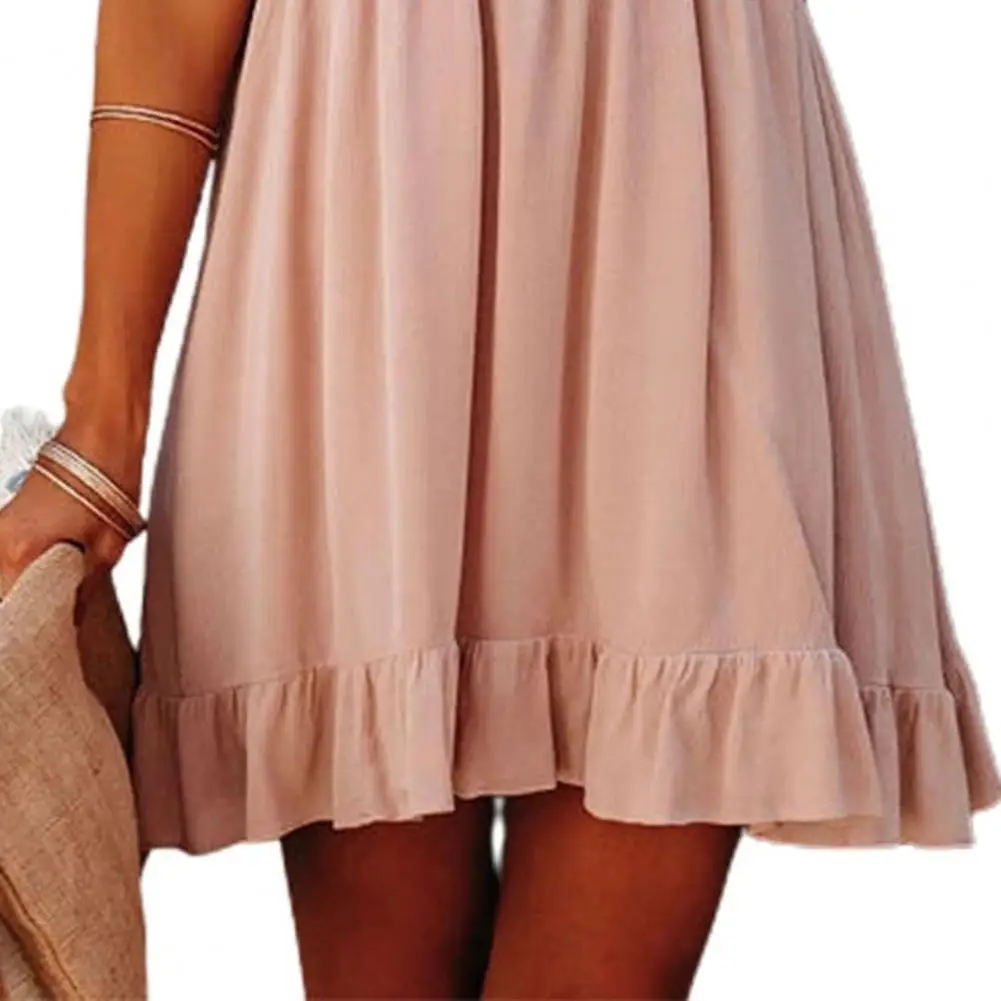 Loose Summer Dress Skin-friendly Round Neck Mini Dress Women Ruffle Sleeveless Dress for Party
Loose Summer Dress Skin-friendly Round Neck Mini Dress Women Ruffle Sleeveless Dress for Party