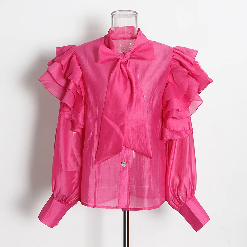 2022 Spring New Neckline Tie Ruffler Stitching Organza Shirt Lantern Sleeve Pink Orange Sweet Elegant Women Clothing Vestido
2022 Spring New Neckline Tie Ruffler Stitching Organza Shirt Lantern Sleeve Pink Orange Sweet Elegant Women Clothing Vestido