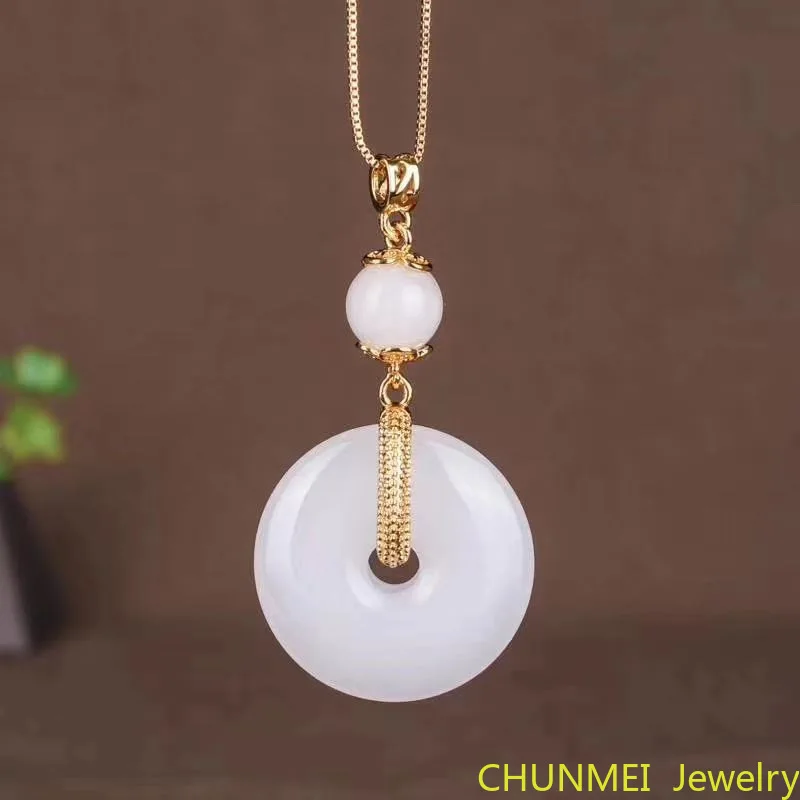 Collier Femme Natural Hotan Jade Gold Silk Jade White Jade Round Pendant Silver Inlaid Round Pendant Collares Para Mujer
Collier Femme Natural Hotan Jade Gold Silk Jade White Jade Round Pendant Silver Inlaid Round Pendant Collares Para Mujer