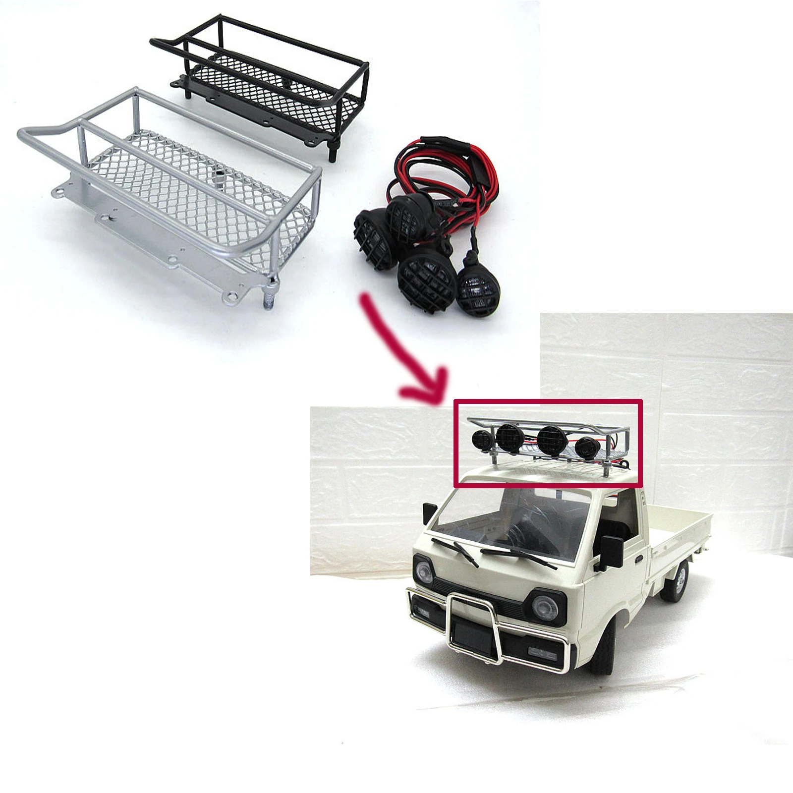 WPL D-12 D12 RC car spare parts upgrade Metal luggage rack shelf with dome light
WPL D-12 D12 RC car spare parts upgrade Metal luggage rack shelf with dome light