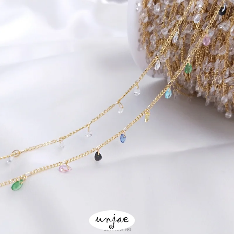 Handmade chain 14K gold color preservation hanging drop-shaped zircon chain diy bracelet necklace jewelry loose chain 
Handmade chain 14K gold color preservation hanging drop-shaped zircon chain diy bracelet necklace jewelry loose chain