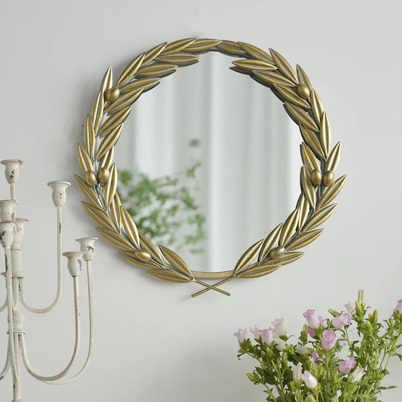 

Винтажное настенное зеркало из кованого железа, Золотое декоративное зеркало для спальни, элегантное круглое украшение для макияжа, корейский Декор для комнаты EB5ZSJ