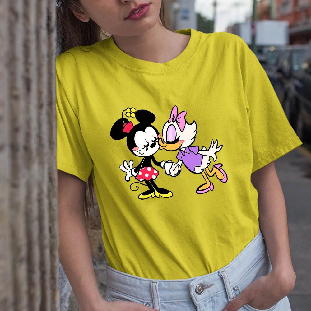 

Daisy Soft kiss Minnie Mouse Print Cartoon Women T Shirts Best Friends T-shirts Disney Fashion Tumblr Mujer Female Short Sleeve