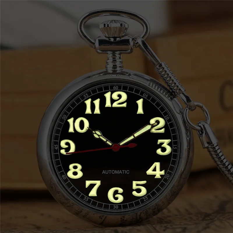 Silver Gold Luminous Arabic Roman Numerals Unisex Mechanical Hand Winding Pocket Watch Pendant Clock with 30cm Fob Chain Gift
Silver Gold Luminous Arabic Roman Numerals Unisex Mechanical Hand Winding Pocket Watch Pendant Clock with 30cm Fob Chain Gift