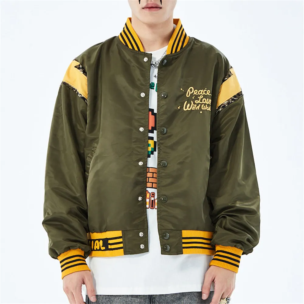 Men's Bomber Jacket Embroidery Single Breasted Streetwear Harajuku Baseball Jacket Autumn Polyester Soft Coat Clothing
Men's Bomber Jacket Embroidery Single Breasted Streetwear Harajuku Baseball Jacket Autumn Polyester Soft Coat Clothing