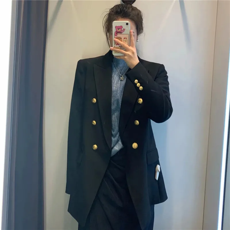 PSEEWE Black Double-Breasted Blazer Woman Fall Winter Za 2021 Fashion Office Wear Women Jacket Vintage Long Sleeve Ladies Blazer
PSEEWE Black Double-Breasted Blazer Woman Fall Winter Za 2021 Fashion Office Wear Women Jacket Vintage Long Sleeve Ladies Blazer