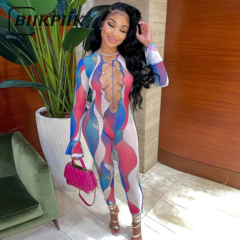 BIIKPIIK Mesh Hollow Out Sexy Fall Clothes For Women Elegant Jumpsuits Bodycon Slimming Flare Sleeve Deep V-Neck Print Jumpsuit
BIIKPIIK Mesh Hollow Out Sexy Fall Clothes For Women Elegant Jumpsuits Bodycon Slimming Flare Sleeve Deep V-Neck Print Jumpsuit