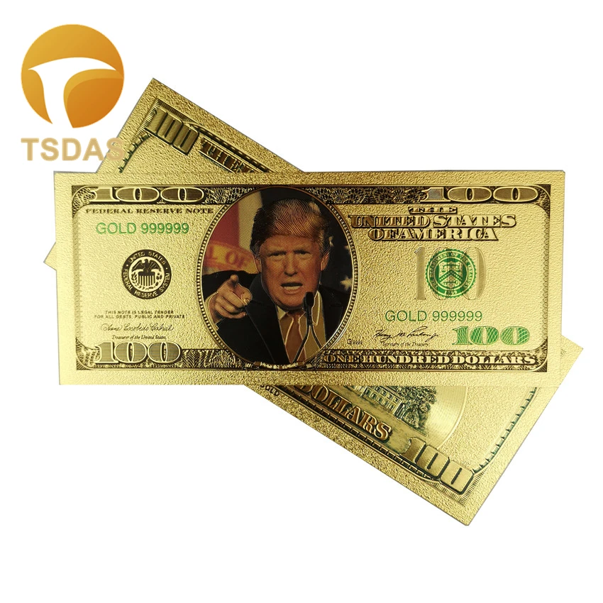 10 шт./лот красочные банкноты США Трамп 100 долларов в 24K позолоченные бумажные