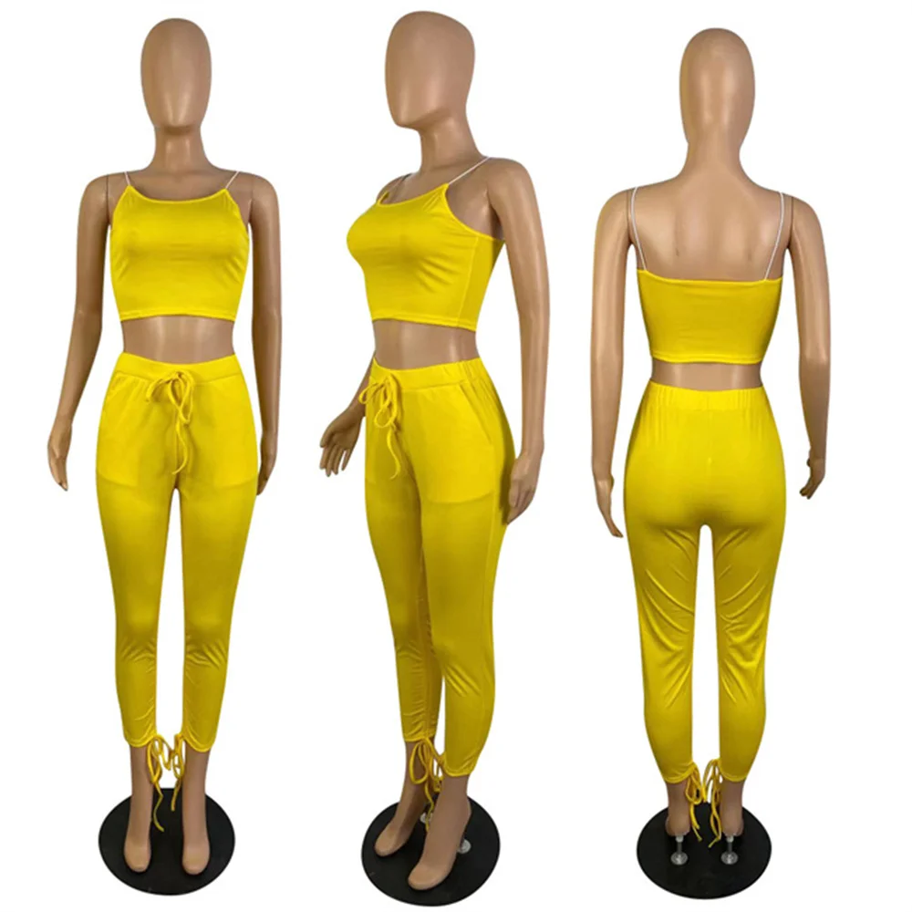 RStylish Women Clothing 2021 Solid Color Tracksuits Sexy Spaghetti Straps Crop Top Fitness Pocket Long Pant Summer Two Piece Set 
RStylish Women Clothing 2021 Solid Color Tracksuits Sexy Spaghetti Straps Crop Top Fitness Pocket Long Pant Summer Two Piece Set