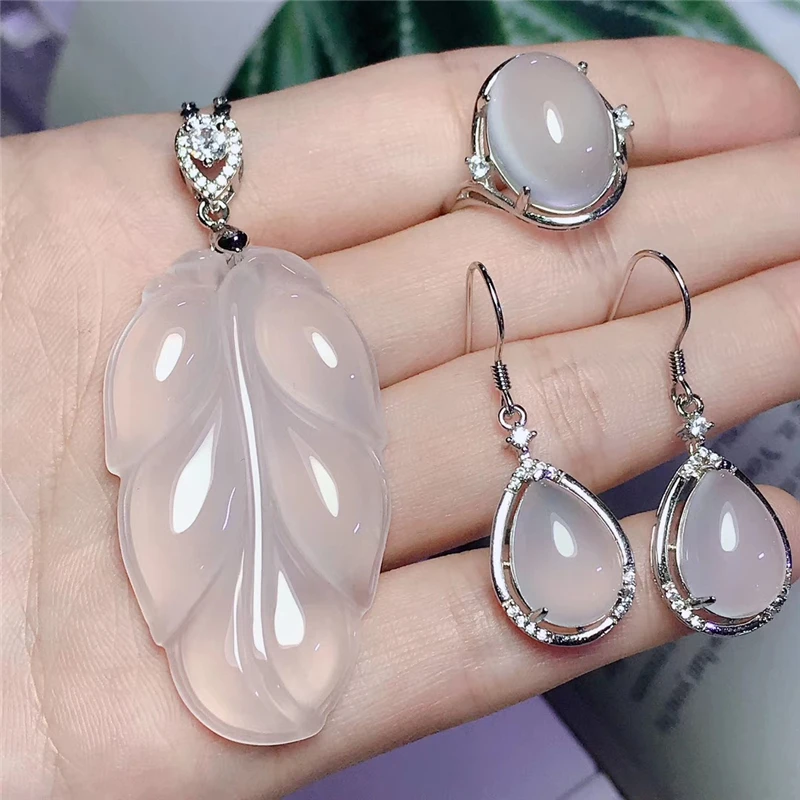JADERY CHARMS NATURAL WHITE LEAF CHALCEDONY JADE JEWELRY SETS FOR WOMEN 925 STERLING SILVER NECKLACE/EARRINGS/RING 2019 GIFTS
JADERY CHARMS NATURAL WHITE LEAF CHALCEDONY JADE JEWELRY SETS FOR WOMEN 925 STERLING SILVER NECKLACE/EARRINGS/RING 2019 GIFTS