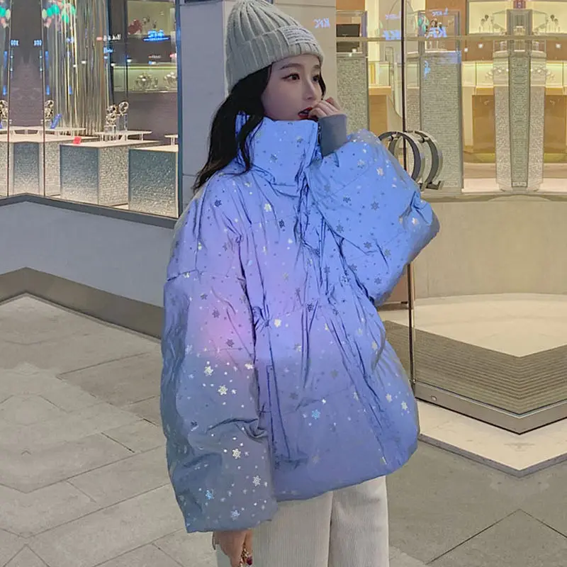 Winter Jacket Women Snowflake Print Reflective Loose Hooded Coat Korean Thick Oversize Winter Clothes Women Puffer Jacket
Winter Jacket Women Snowflake Print Reflective Loose Hooded Coat Korean Thick Oversize Winter Clothes Women Puffer Jacket