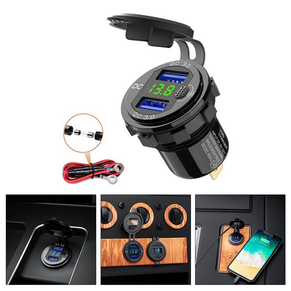 Dual USB Car Fast Charger Charger For Car Green LED Motorcycle QC 3.0 Socket Outlet 12V 
Dual USB Car Fast Charger Charger For Car Green LED Motorcycle QC 3.0 Socket Outlet 12V
