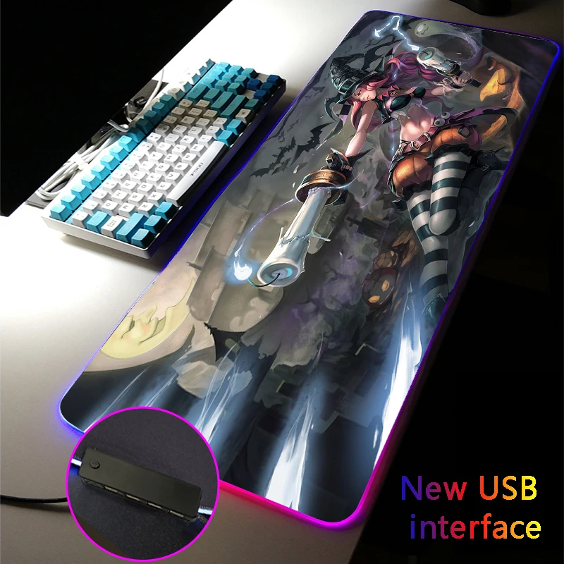 

League of Legends RGB Mouse Pad Sexy Girl Miss Fortune DeskMat Multi-interface Four USB Docking Dock USB Hub XXL Gaming MousePad