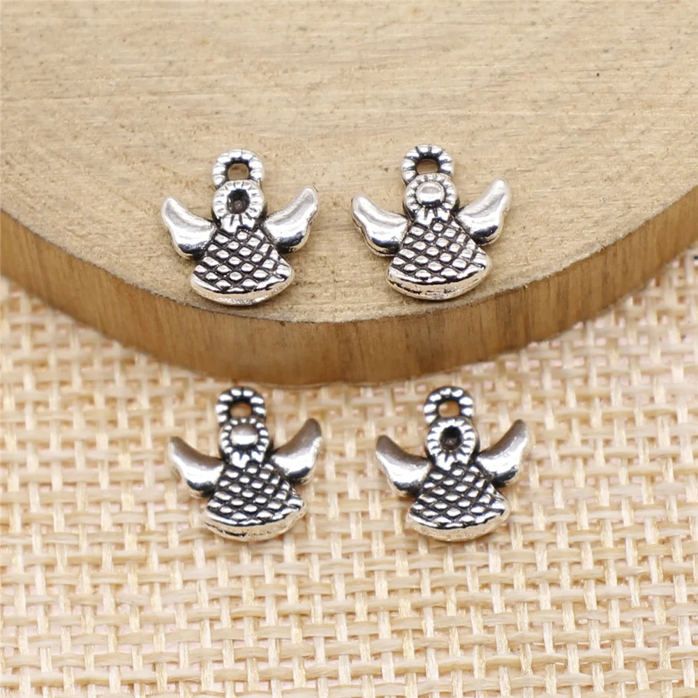 

free shipping 108pcs 10x10mm antique silver angel charms diy retro jewelry fit Earring keychain hair card pendant accessories