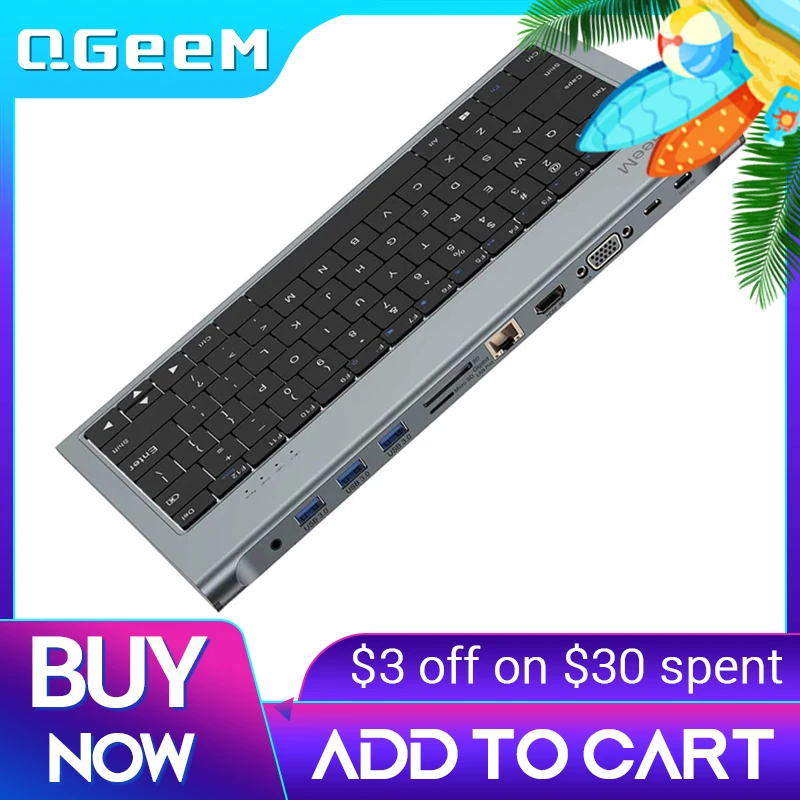 Док станция для клавиатуры QGeeM Адаптер концентратор USB C Macbook Pro Air 2020 13 Xiaomi Type Multi HUB