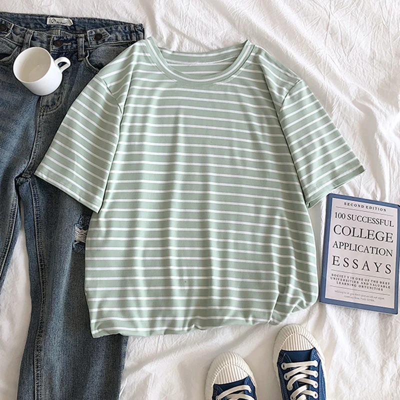 Short Sleeve Harajuku Korean O-Neck Fashion Casual Shirt Camiseta Feminina Tops T Shirt Women Solid Color Striped Punk T-shirt
Short Sleeve Harajuku Korean O-Neck Fashion Casual Shirt Camiseta Feminina Tops T Shirt Women Solid Color Striped Punk T-shirt