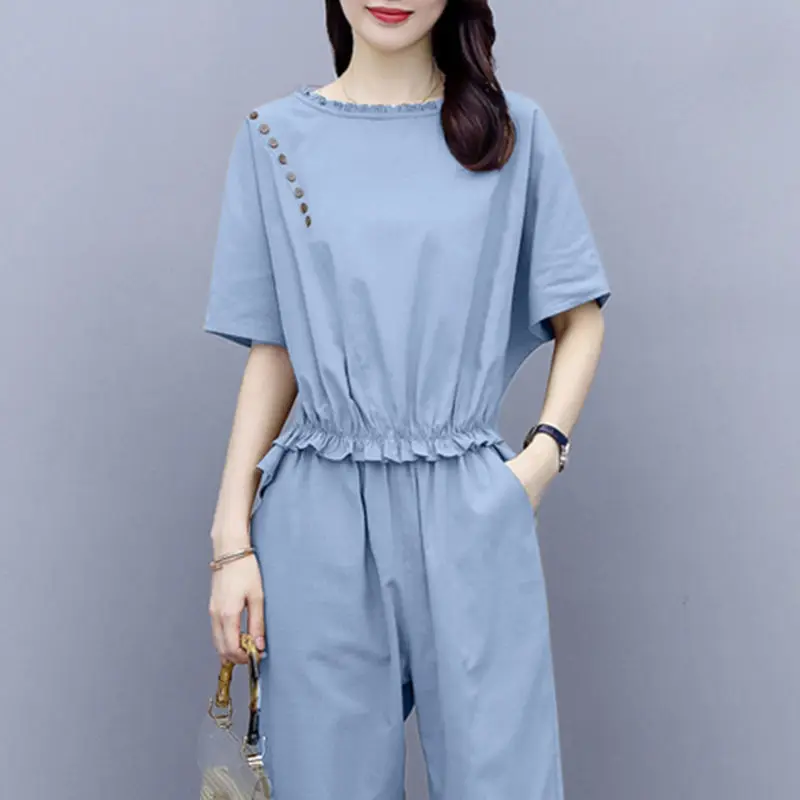 2021 Summer New Women's Fashion Solid Loose Sports Two Piece Suit Short-sleeve Top + High Waisted Trousers Plus Size 4XL Y677
2021 Summer New Women's Fashion Solid Loose Sports Two Piece Suit Short-sleeve Top + High Waisted Trousers Plus Size 4XL Y677