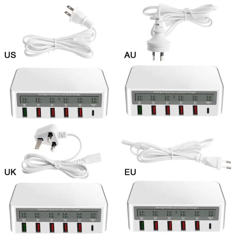 6-in-1 Type C 5 USB QC 3.0 Fast Charge With LCD Voltage Current Display For iPhone iPad Samsung Xiaomi Huawei Cell Phone Tablet
6-in-1 Type C 5 USB QC 3.0 Fast Charge With LCD Voltage Current Display For iPhone iPad Samsung Xiaomi Huawei Cell Phone Tablet