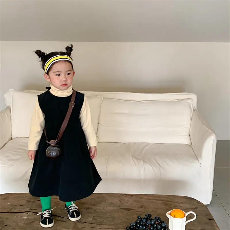 Girl Black Sleeveless Dress Set Children's Vest Frock And Long Sleeve Tops Two Piece Outfits Korean Kids Autumn Winter Clothes 
Girl Black Sleeveless Dress Set Children's Vest Frock And Long Sleeve Tops Two Piece Outfits Korean Kids Autumn Winter Clothes