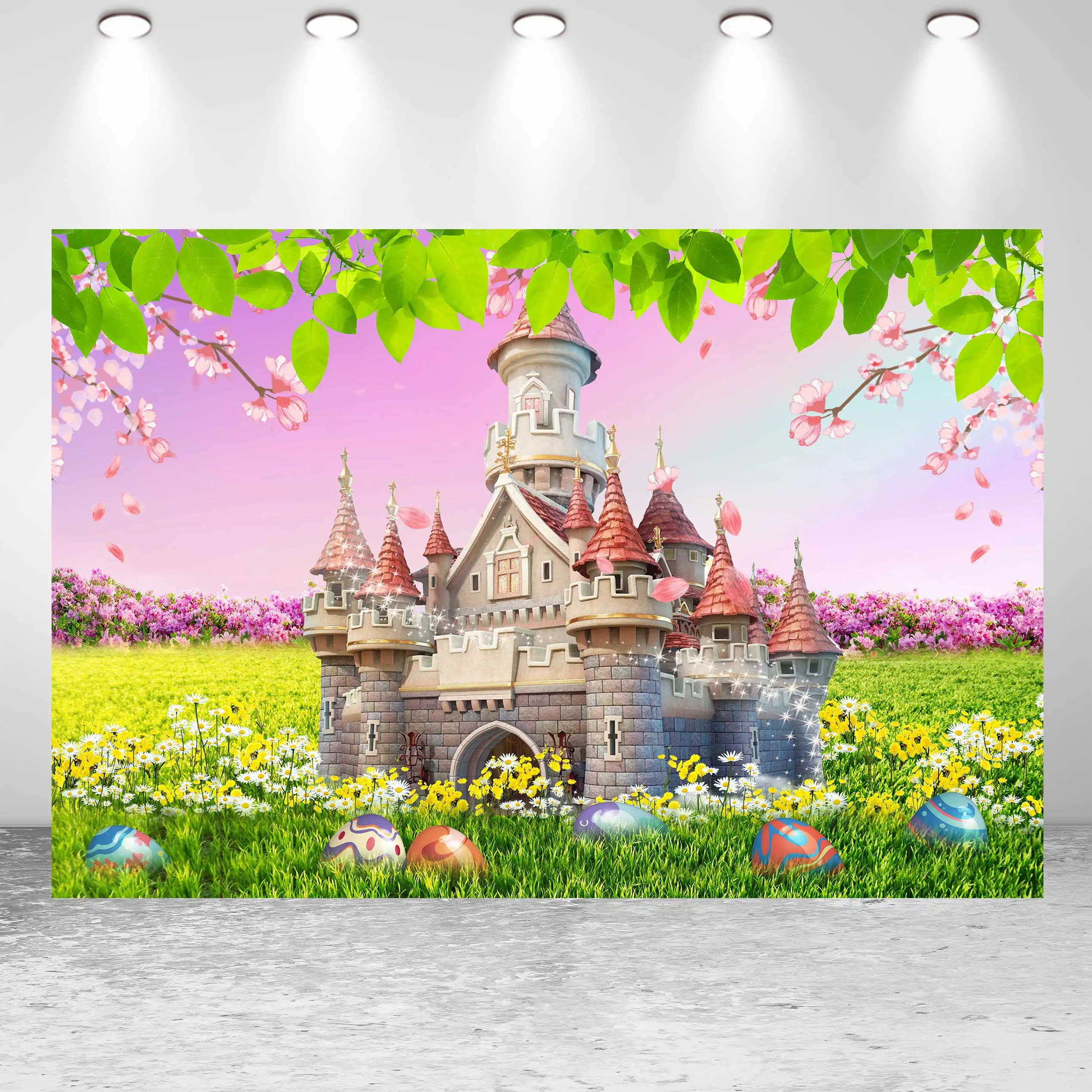 NeoBack персиковый цвет замок листья Цветок Трава яйцо детский фон Весенняя Пасха