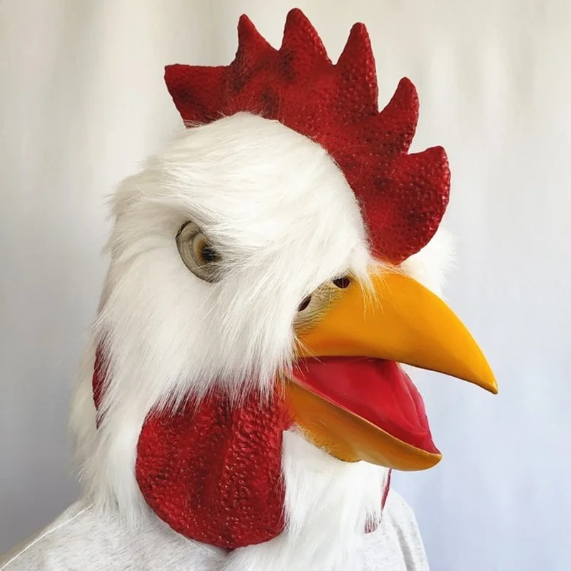 

White Plush Rooster Headgear Latex Mask Chicken Head Funny Animal Dress Up Cosplay Halloween Prom Mask Rooster Headgear Mask Hot