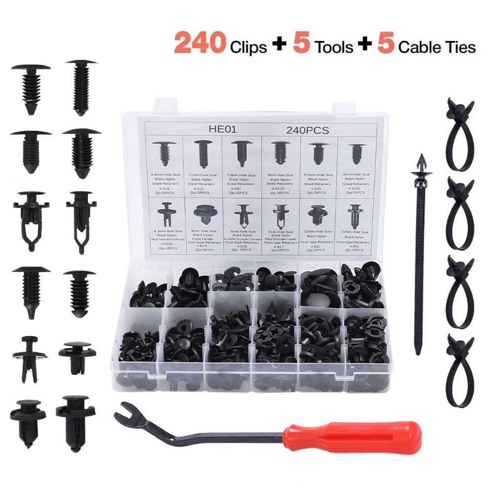 240pcs Mixed Auto Fastener Clip Car Body Push Retainer Pin Rivet Bumper Door Trim Panel Retainer Fastener Kit Car Accessories
240pcs Mixed Auto Fastener Clip Car Body Push Retainer Pin Rivet Bumper Door Trim Panel Retainer Fastener Kit Car Accessories