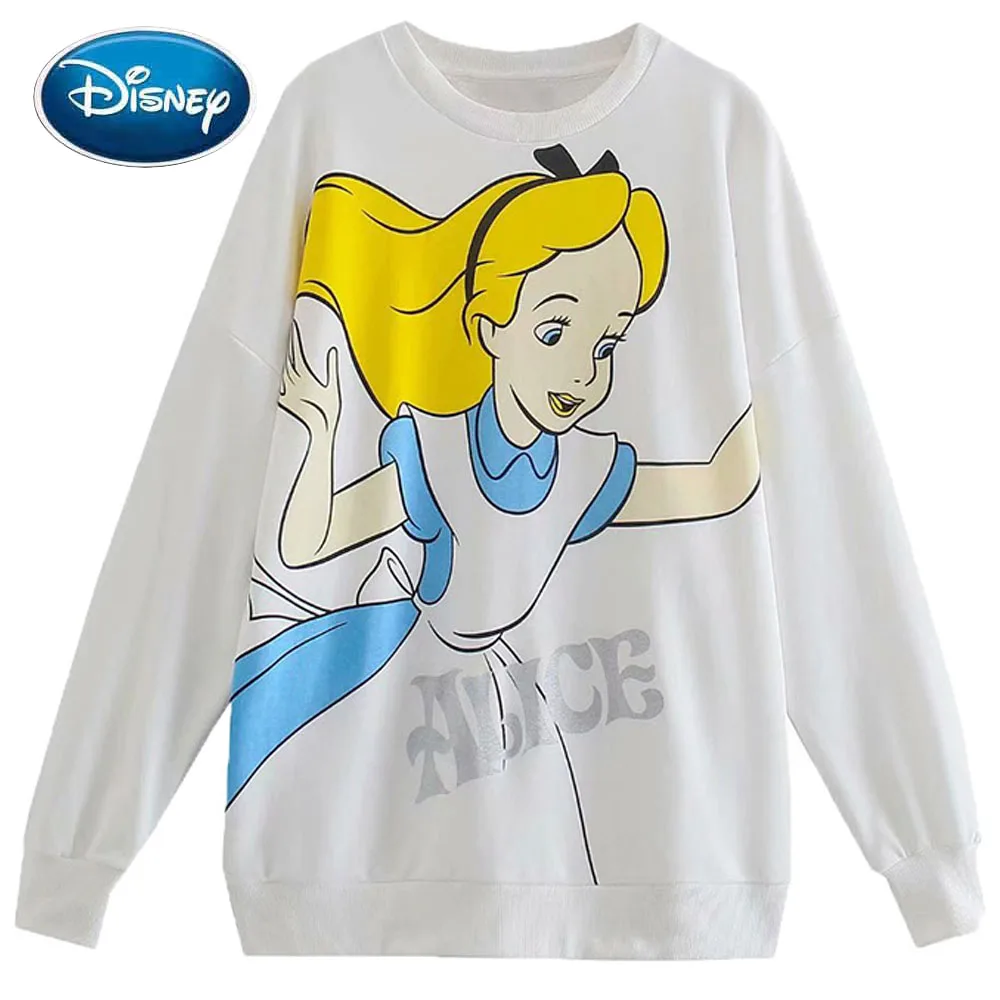 Женский винтажный свитер в стиле Харадзюку с принтом из мультфильма «Алиса в стране чудес» с круглым вырезом и длинными рукавами 
Женский винтажный свитер в стиле Харадзюку с принтом из мультфильма «Алиса в стране чудес» с круглым вырезом и длинными рукавами