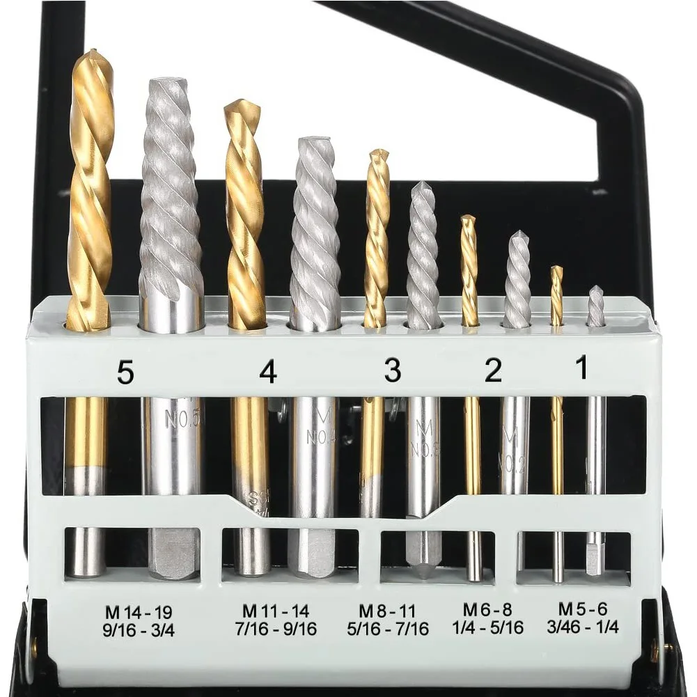 10pcs Damaged Screw Extractor Drill Bit Set Easily Take Out Broken Screw Left Hand Drill Bit Set Cobalt Drill Bit Sets Tools
10pcs Damaged Screw Extractor Drill Bit Set Easily Take Out Broken Screw Left Hand Drill Bit Set Cobalt Drill Bit Sets Tools