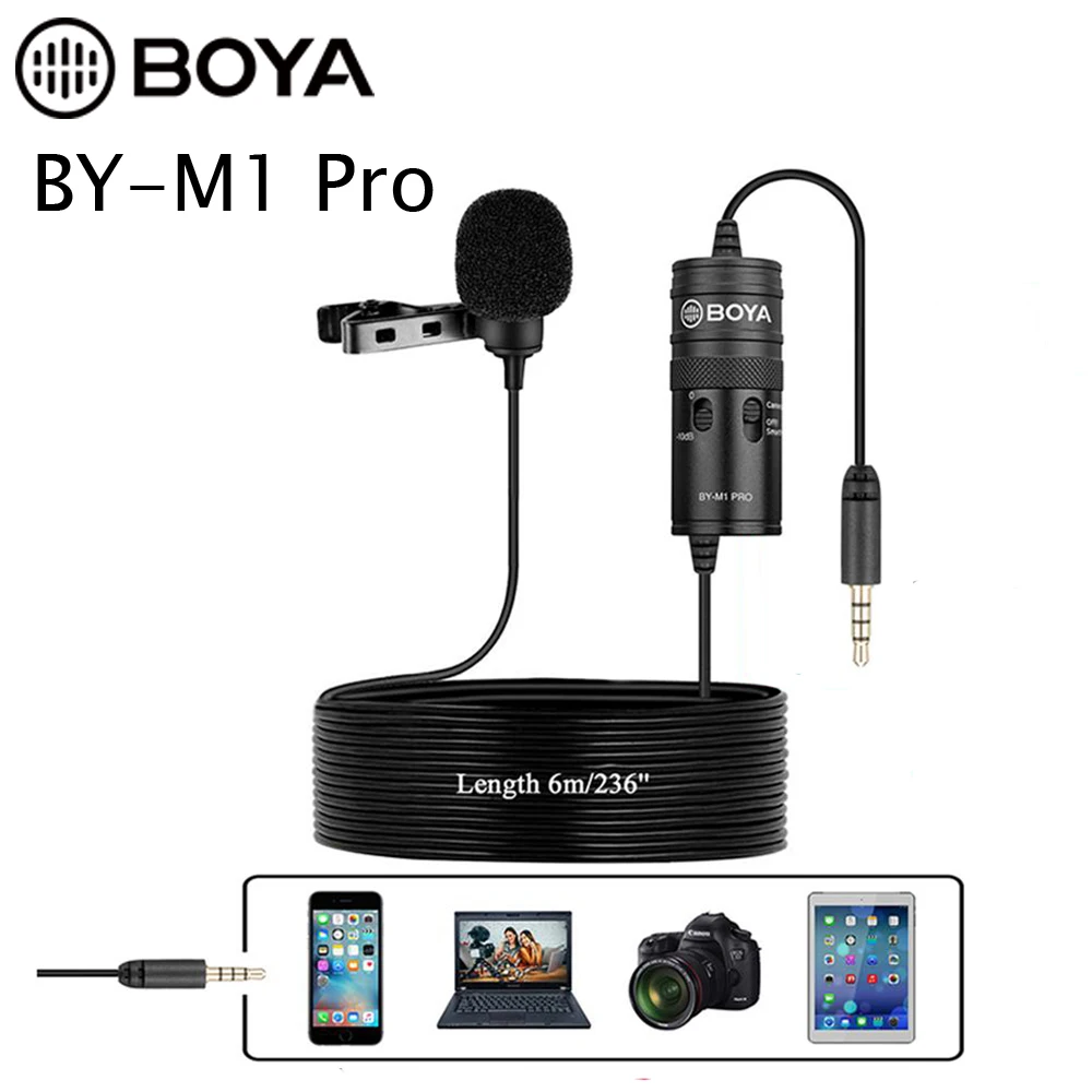 

BOYA BY-M1 Pro Universal Lavalier Microphone Clip-on Mic For Smartphones DSLR Camera Camcorders Audio Recorders PC Etc