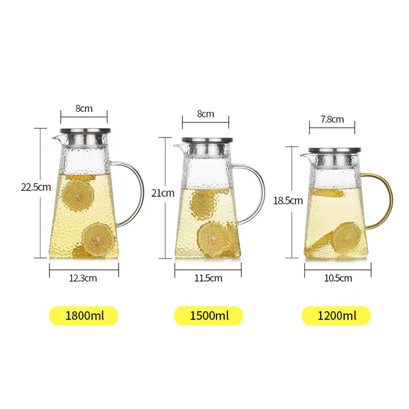 

Transparent Glass Water Jug Heat Resistant Carafe Juice Tea Pot Kettle Pitcher With Stainless Steel Filter 1200ml/1500ml/1800ML