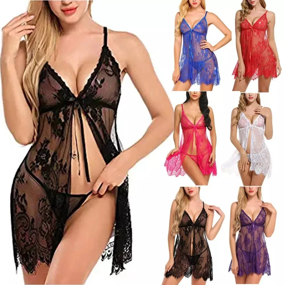 Sexy Sleepwear Night Dress Women Nightwear Eyelash Halter Nightgown Lingerie Nightdress G-String Underwear Set S-2XL
Sexy Sleepwear Night Dress Women Nightwear Eyelash Halter Nightgown Lingerie Nightdress G-String Underwear Set S-2XL