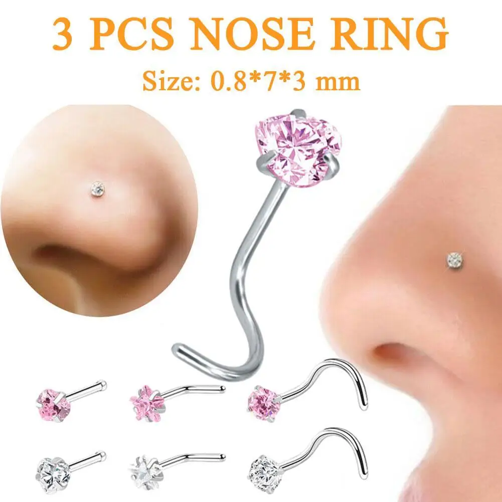 3 Pcs Steel Crystal Nose Ring Set Women 0.8x7x3 Mm Bone Needle Ear Nose Piercing Jewelry Studs Set Body O6L6
3 Pcs Steel Crystal Nose Ring Set Women 0.8x7x3 Mm Bone Needle Ear Nose Piercing Jewelry Studs Set Body O6L6