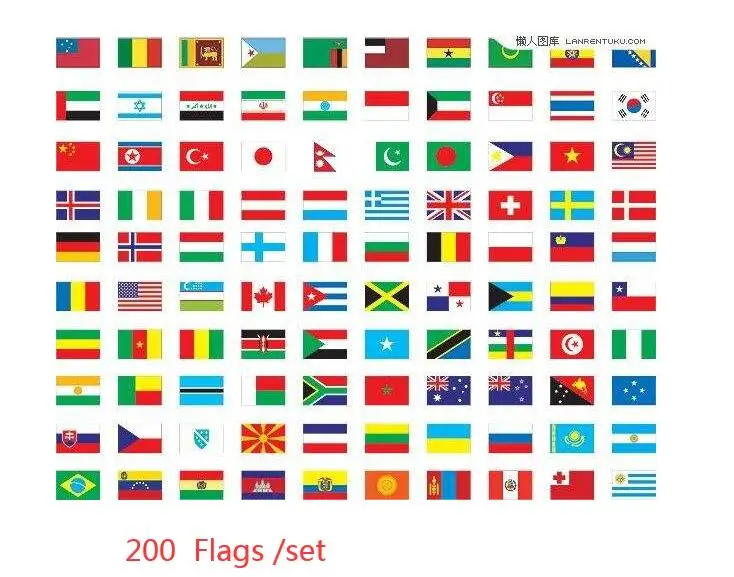 National flags Complete set of whole world 200 country or region flags 14*21 cm polyester material with plastic poles
National flags Complete set of whole world 200 country or region flags 14*21 cm polyester material with plastic poles