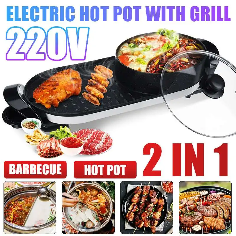 220V 750W Multifunction Cooker Shabu Pot Hot Pot Fryer Griddle Barbecue Grill Pan Non-Stick Smokeless Pans BBQ Meal Skillet EU
220V 750W Multifunction Cooker Shabu Pot Hot Pot Fryer Griddle Barbecue Grill Pan Non-Stick Smokeless Pans BBQ Meal Skillet EU